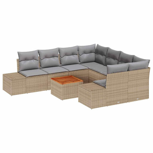 Garten-Sofa-Set mit Kissen 9 pcs Beige Poly Rattan