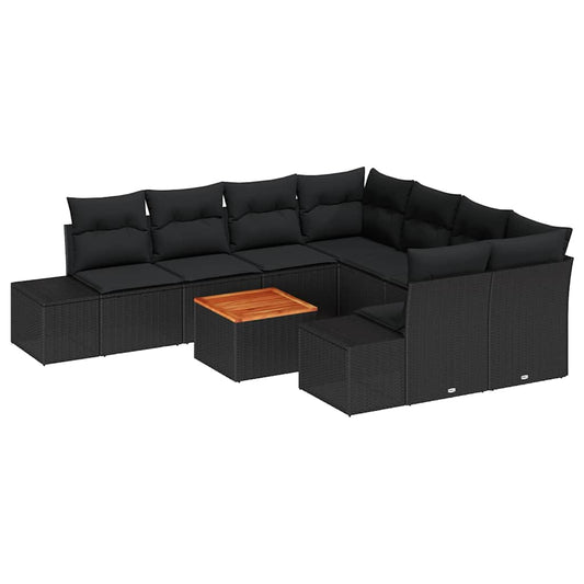 Garten-Sofa-Set mit Kissen 9 pcs Schwarz Poly Rattan