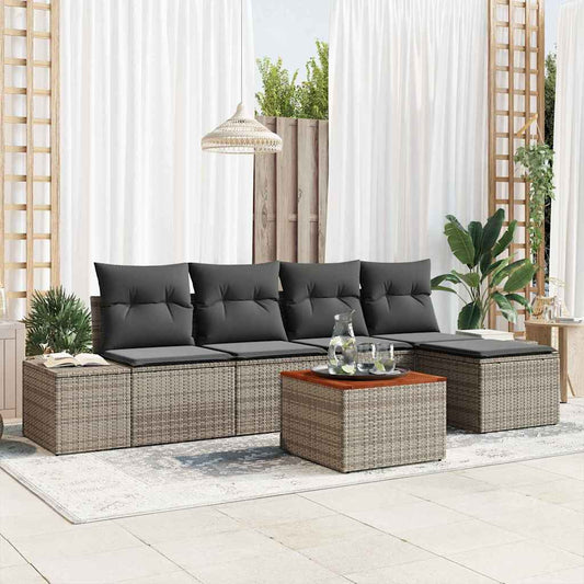 Garten-Sofa-Set mit Kissen 6 pcs Grau Poly Rattan