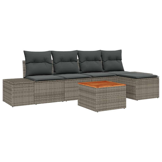 Garten-Sofa-Set mit Kissen 6 pcs Grau Poly Rattan