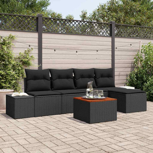 Garten-Sofa-Set mit Kissen 6 pcs Schwarz Poly Rattan