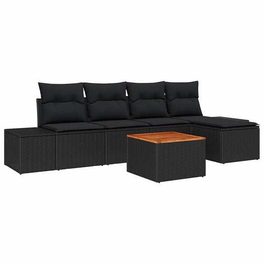 Garten-Sofa-Set mit Kissen 6 pcs Schwarz Poly Rattan