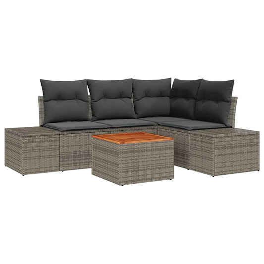 Garten-Sofa-Set mit Kissen 5 pcs Grau Poly Rattan