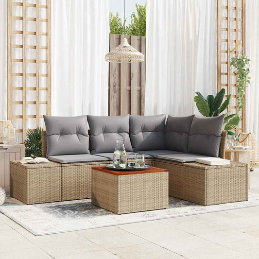 Garten-Sofa-Set mit Kissen 5 pcs Beige Poly Rattan