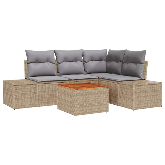 Garten-Sofa-Set mit Kissen 5 pcs Beige Poly Rattan