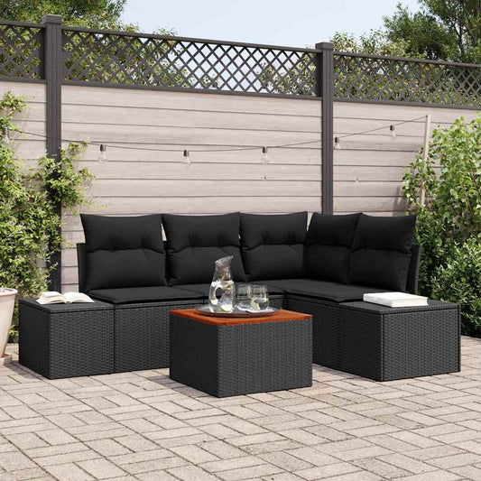 Garten-Sofa-Set mit Kissen 5 pcs Schwarz Poly Rattan