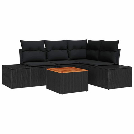 Garten-Sofa-Set mit Kissen 5 pcs Schwarz Poly Rattan