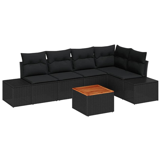 Garten-Sofa-Set mit Kissen 6 pcs Schwarz Poly Rattan