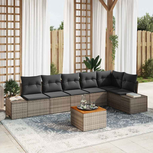 Garten-Sofa-Set mit Kissen 7 pcs Grau Poly Rattan