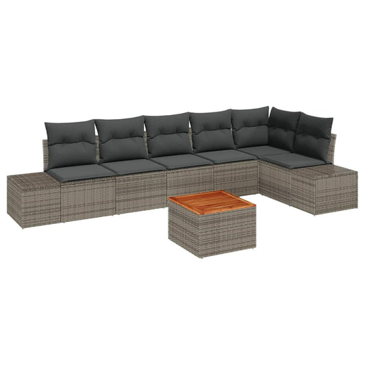 Garten-Sofa-Set mit Kissen 7 pcs Grau Poly Rattan