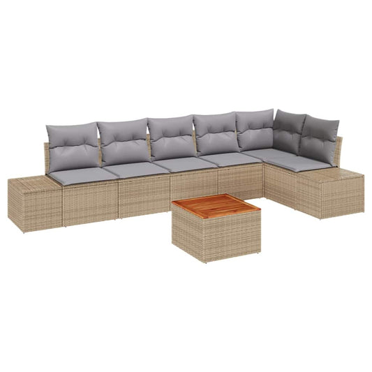 Garten-Sofa-Set mit Kissen 7 pcs Beige Poly Rattan