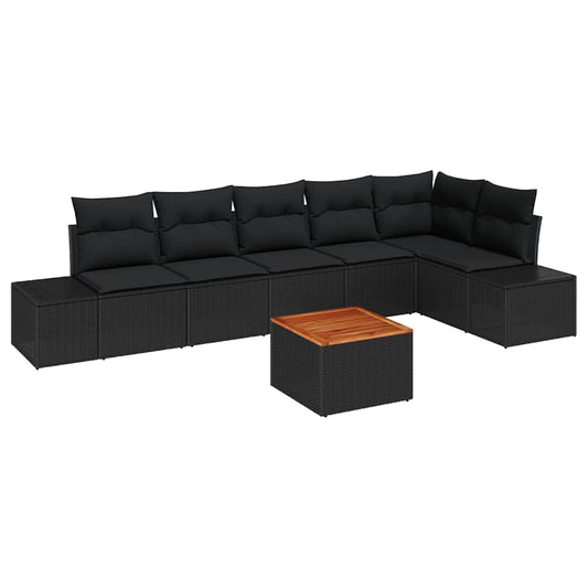 Garten-Sofa-Set mit Kissen 7 pcs Schwarz Poly Rattan