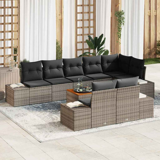 Garten-Sofa-Set mit Kissen 9 pcs Grau Poly Rattan