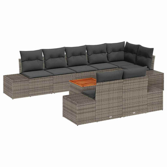 Garten-Sofa-Set mit Kissen 9 pcs Grau Poly Rattan