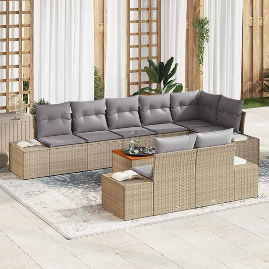 Garten-Sofa-Set mit Kissen 9 pcs Beige Poly Rattan