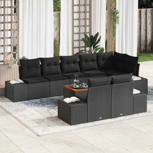 Garten-Sofa-Set mit Kissen 9 pcs Schwarz Poly Rattan