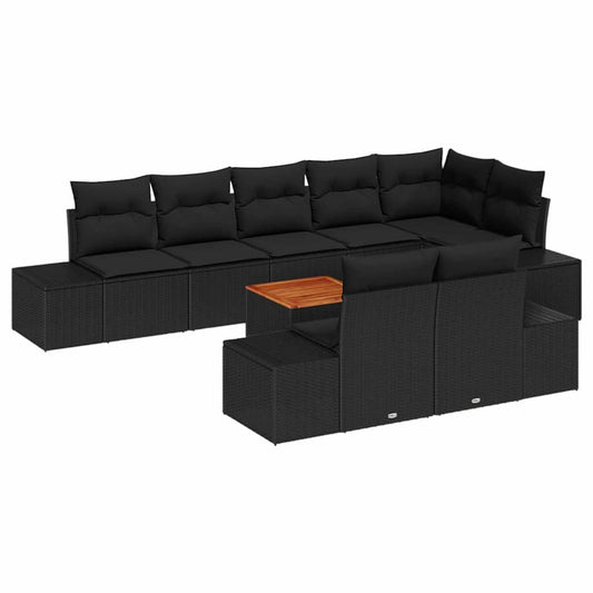 Garten-Sofa-Set mit Kissen 9 pcs Schwarz Poly Rattan