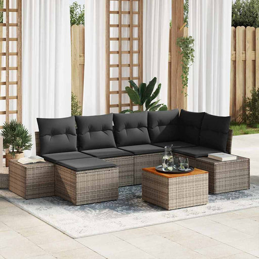 Garten-Sofa-Set mit Kissen 7 pcs Grau Poly Rattan