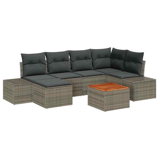 Garten-Sofa-Set mit Kissen 7 pcs Grau Poly Rattan