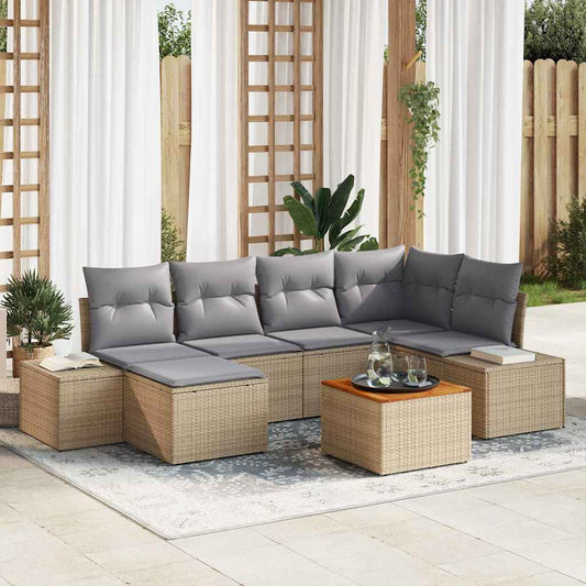 Garten-Sofa-Set mit Kissen 7 pcs Beige Poly Rattan