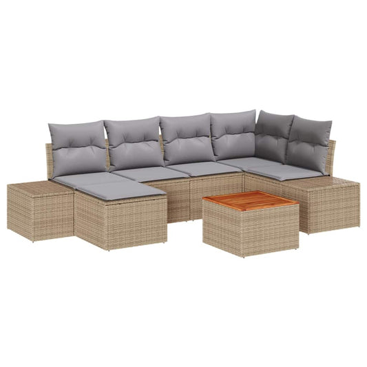 Garten-Sofa-Set mit Kissen 7 pcs Beige Poly Rattan