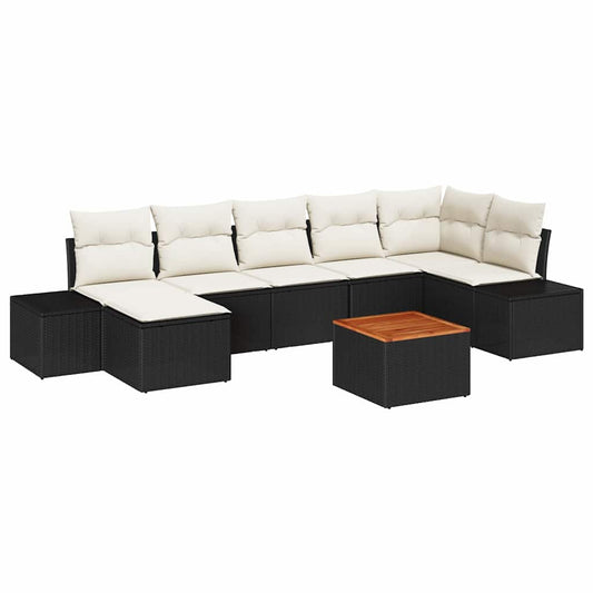 Garten-Sofa-Set mit Kissen 8 pcs Schwarz Poly Rattan