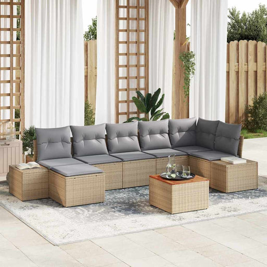Garten-Sofa-Set mit Kissen 8 pcs Beige Poly Rattan