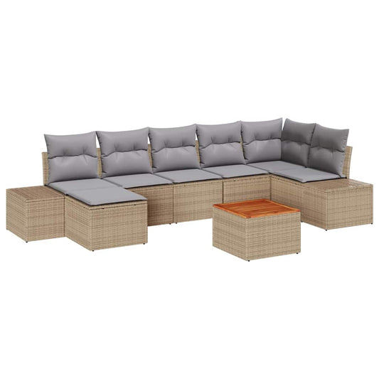 Garten-Sofa-Set mit Kissen 8 pcs Beige Poly Rattan