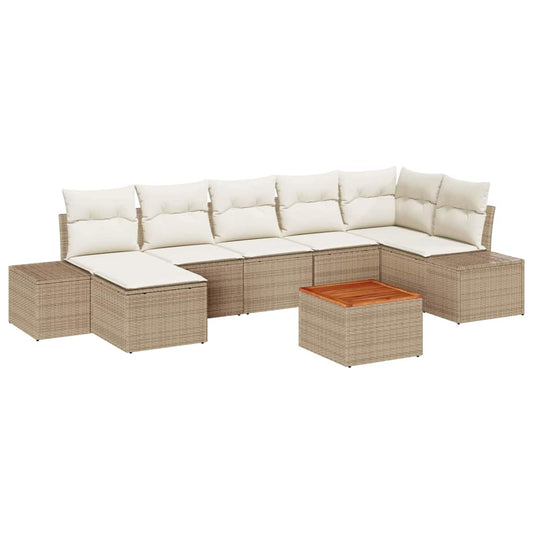 Garten-Sofa-Set mit Kissen 8 pcs Beige Poly Rattan