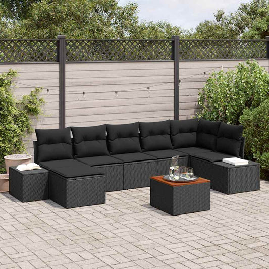 Garten-Sofa-Set mit Kissen 8 pcs Schwarz Poly Rattan