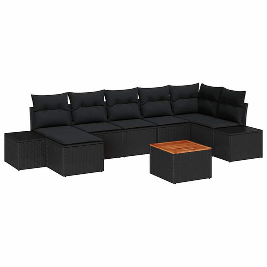 Garten-Sofa-Set mit Kissen 8 pcs Schwarz Poly Rattan