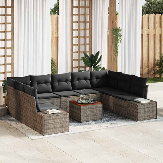 Garten-Sofa-Set mit Kissen 10 pcs Grau Poly Rattan
