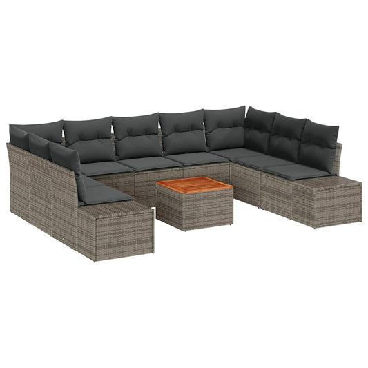Garten-Sofa-Set mit Kissen 10 pcs Grau Poly Rattan