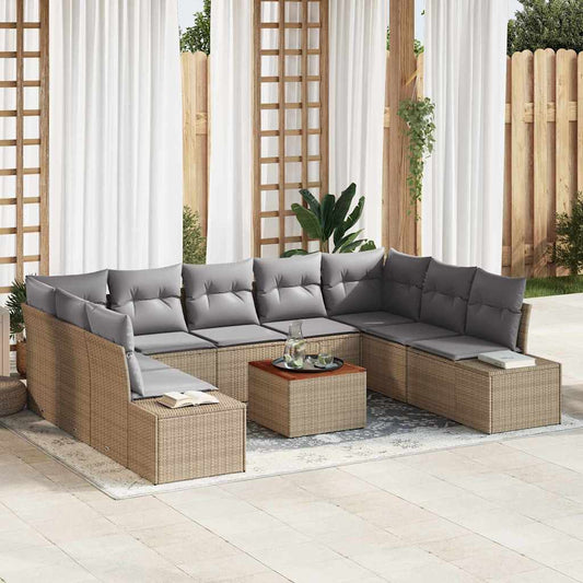 Garten-Sofa-Set mit Kissen 10 pcs Beige Poly Rattan