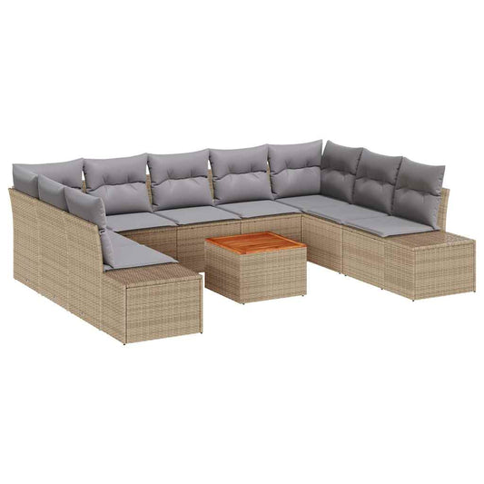 Garten-Sofa-Set mit Kissen 10 pcs Beige Poly Rattan