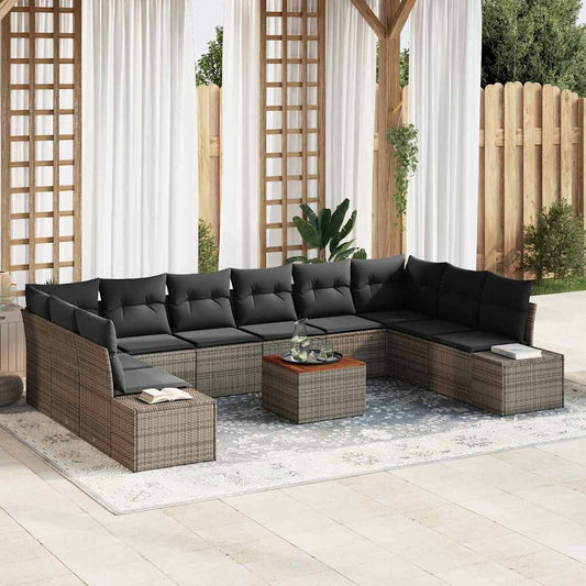 Garten-Sofa-Set mit Kissen 11 pcs Grau Poly Rattan
