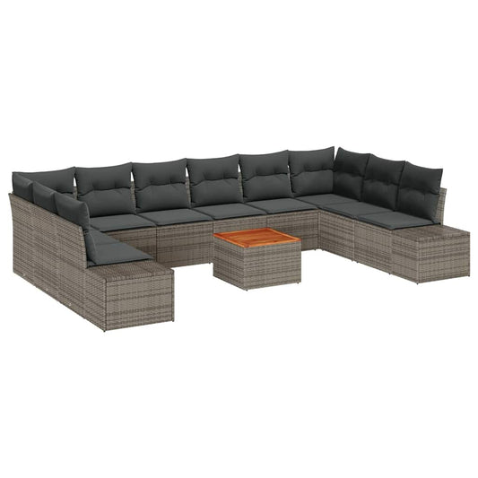 Garten-Sofa-Set mit Kissen 11 pcs Grau Poly Rattan