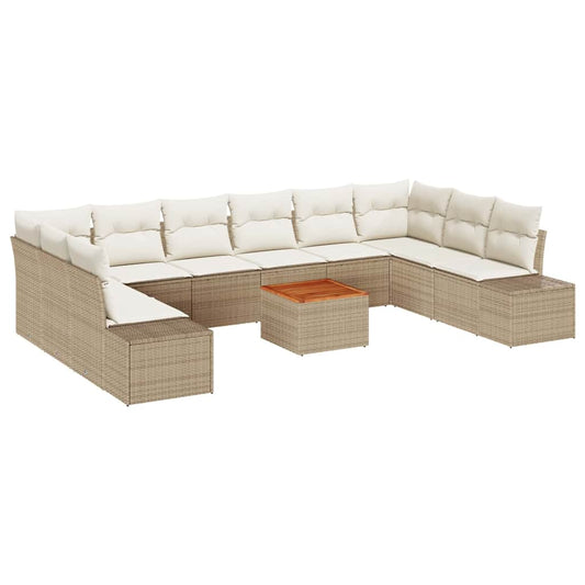 Garten-Sofa-Set mit Kissen 11 pcs Beige Poly Rattan