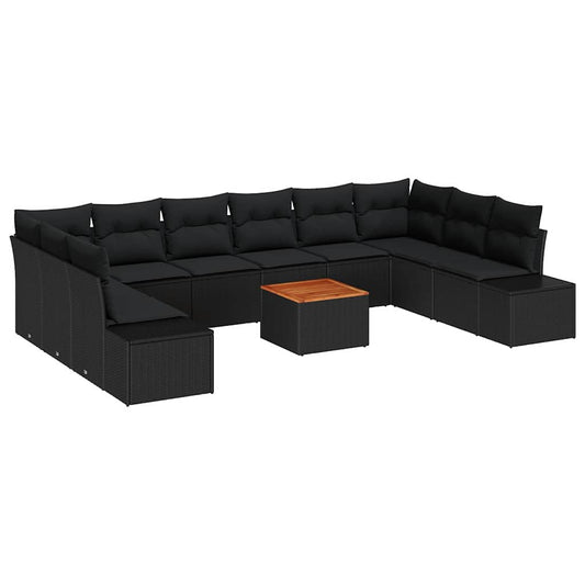 Garten-Sofa-Set mit Kissen 11 pcs Schwarz Poly Rattan
