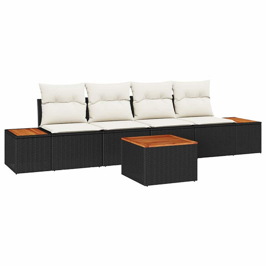 Garten-Sofa-Set mit Kissen 5 pcs Schwarz Poly Rattan