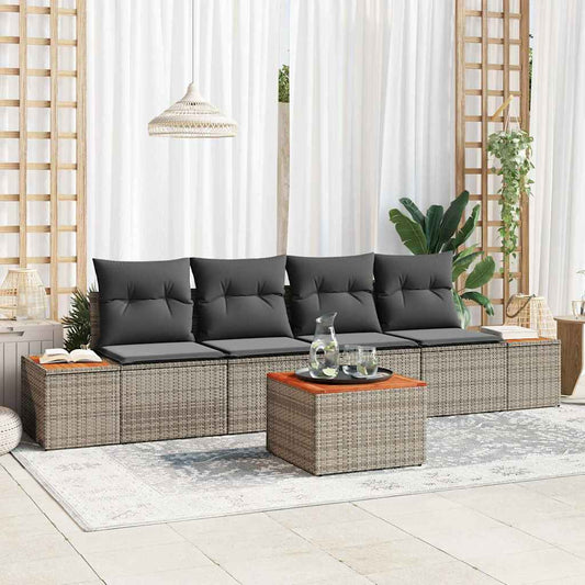 Garten-Sofa-Set mit Kissen 5 pcs Grau Poly Rattan