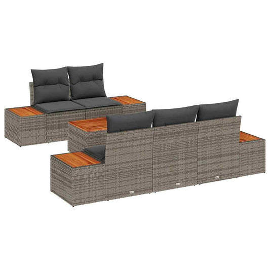 Garten-Sofa-Set mit Kissen 6 pcs Grau Poly Rattan