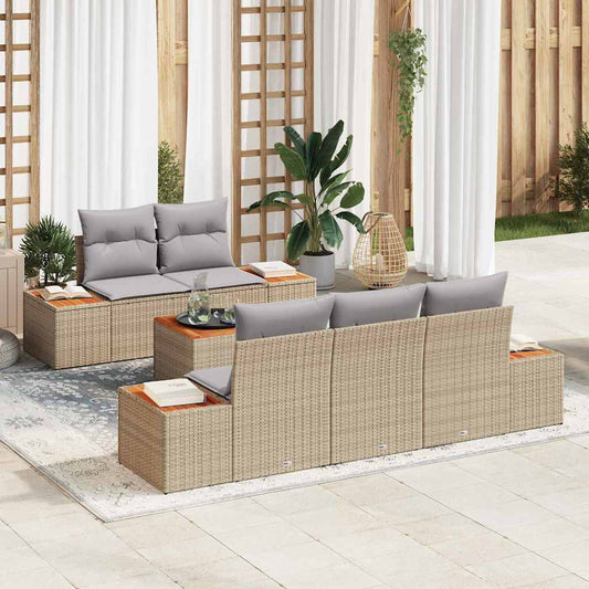 Garten-Sofa-Set mit Kissen 6 pcs Beige Poly Rattan