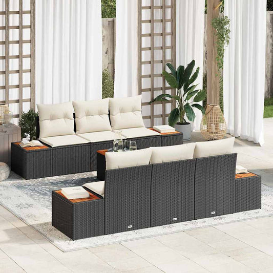 Garten-Sofa-Set mit Kissen 7 pcs Schwarz Poly Rattan