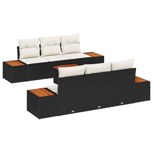 Garten-Sofa-Set mit Kissen 7 pcs Schwarz Poly Rattan