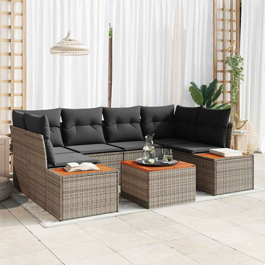 Garten-Sofa-Set mit Kissen 7 pcs Grau Poly Rattan
