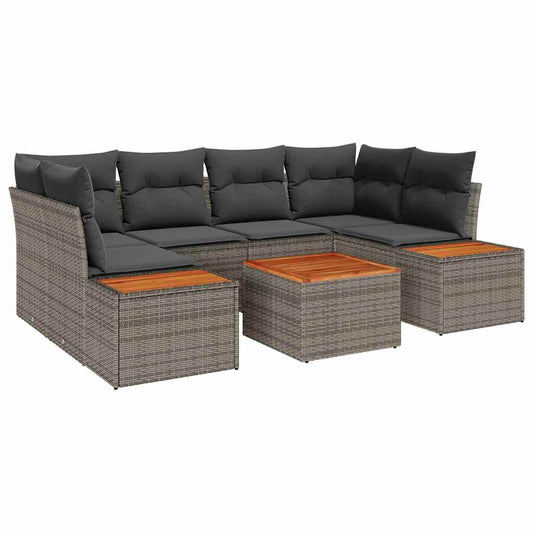 Garten-Sofa-Set mit Kissen 7 pcs Grau Poly Rattan