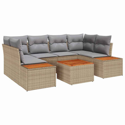 Garten-Sofa-Set mit Kissen 7 pcs Beige Poly Rattan
