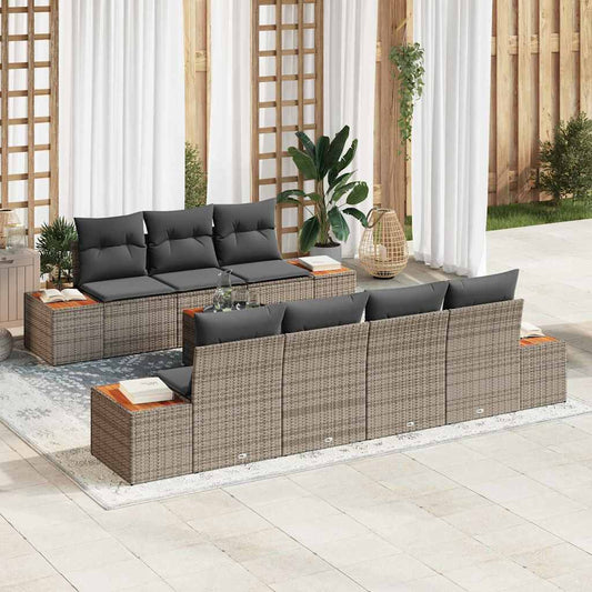 Garten-Sofa-Set mit Kissen 8 pcs Grau Poly Rattan