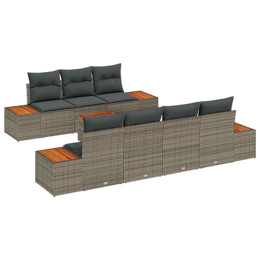 Garten-Sofa-Set mit Kissen 8 pcs Grau Poly Rattan
